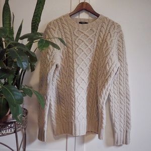 J Crew cream colored lambs wool cable knit fisherman’s sweater. Women’s large.